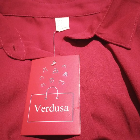 New with Tags Verdusa Women's Fringe-Trim Red Blouse, Size XL - Picture 6 of 12